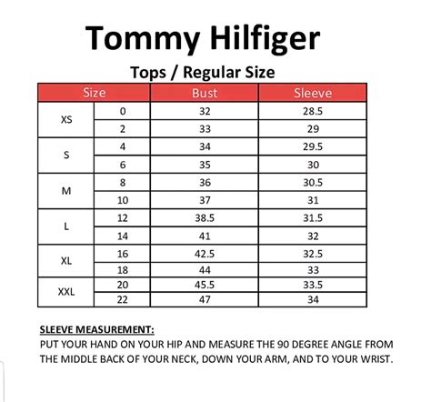 tommy hilfiger size chart women.